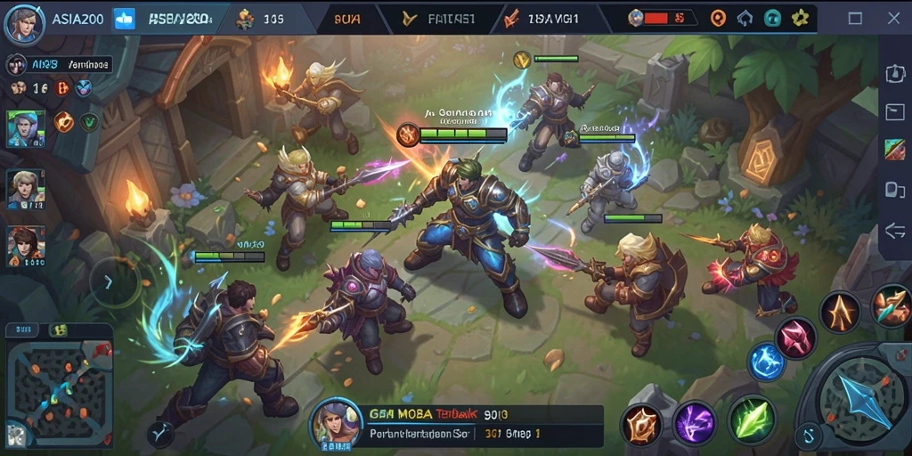 Tampilan seru dari gameplay MOBA ASIA200 dengan aksi pertarungan yang intens.