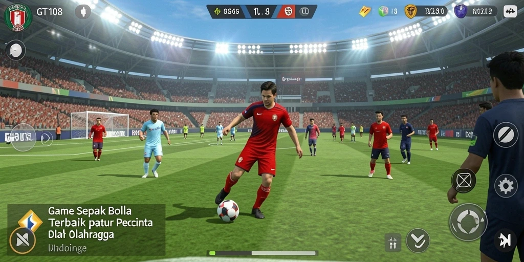 Screenshot gameplay <strong>GT108</strong> menampilkan aksi mendebarkan di lapangan sepak bola.