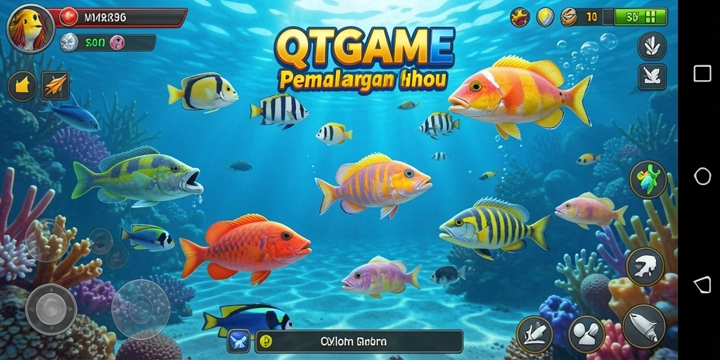 Menampilkan momen seru dalam berburu ikan di QTGAME.