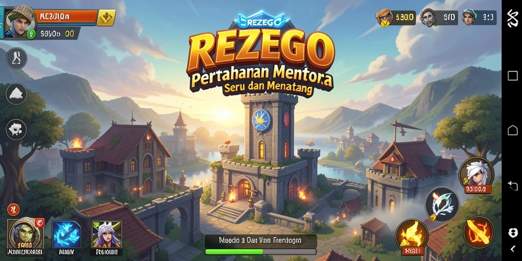 Screenshot utama gameplay REZEGO yang menampilkan aksi Tower Defense seru.