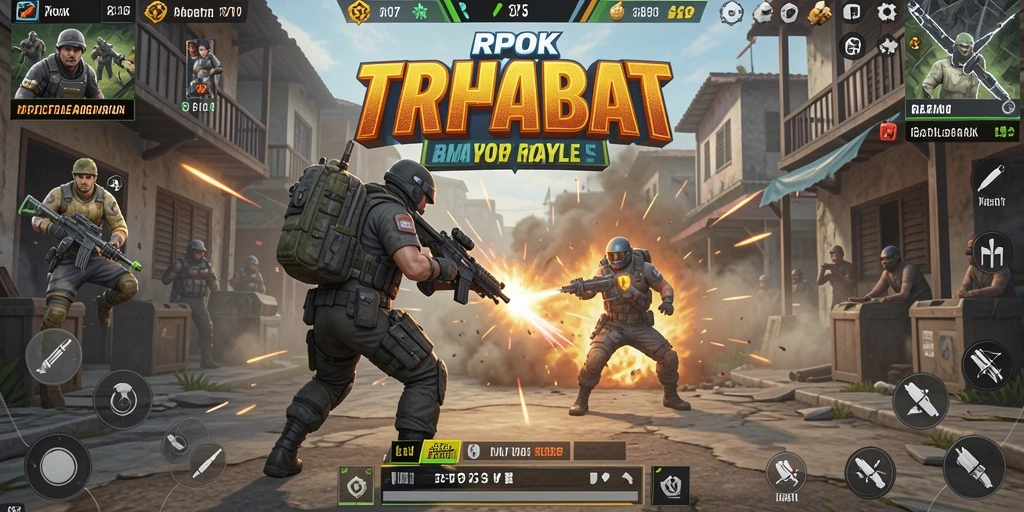 Screenshot utama <strong>RPOK</strong> menampilkan aksi seru dalam mode <strong>Battle Royale</strong>.