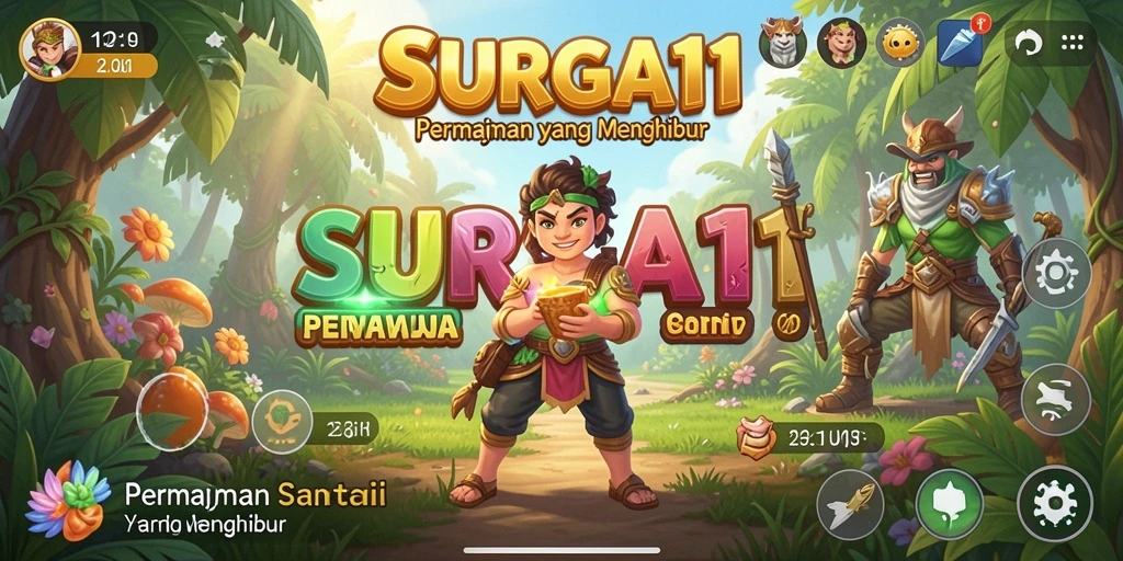 Tampilan gameplay SURGA11 dengan grafis cerah dan antarmuka yang menarik.