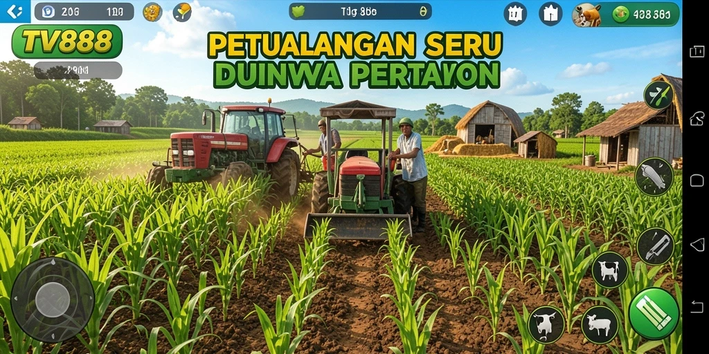 Tampilan screenshot game TV888 dengan suasana ladang yang hijau.