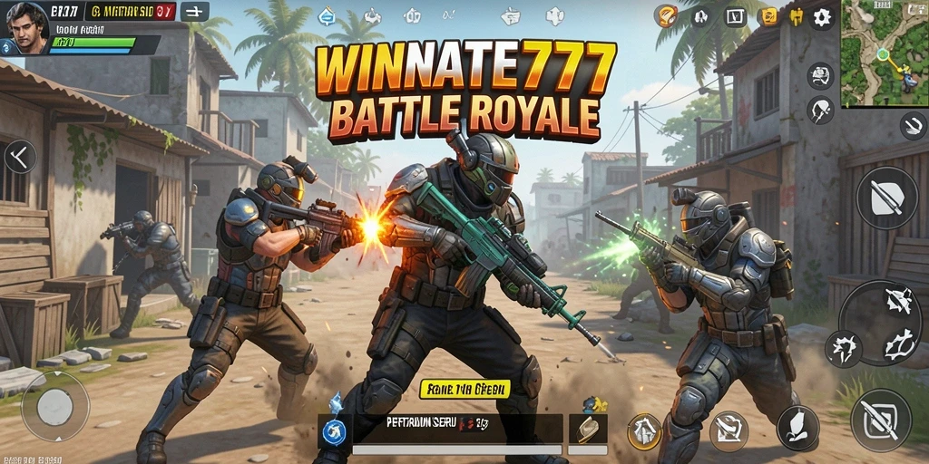 Screenshot gameplay WINRATE777 yang menunjukkan aksi menegangkan di arena Battle Royale.